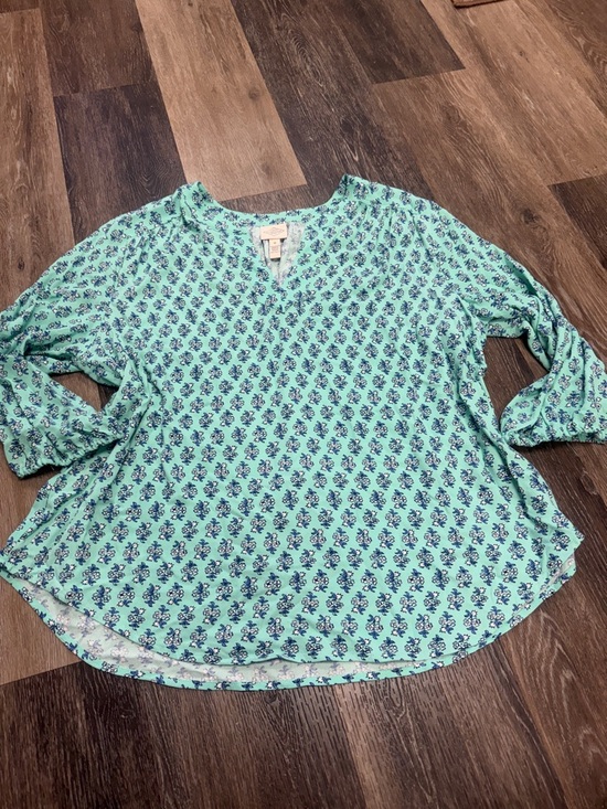 St. John's Bay Tops - St. John's Bay Teal Floral V-Neck Blouse